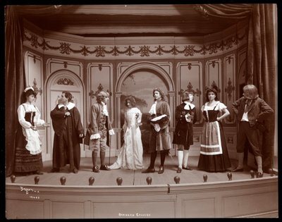 A scene from an amateur production of a play titled Le Medecin Malgre Lui presented at Barnard College, New York by Byron Company